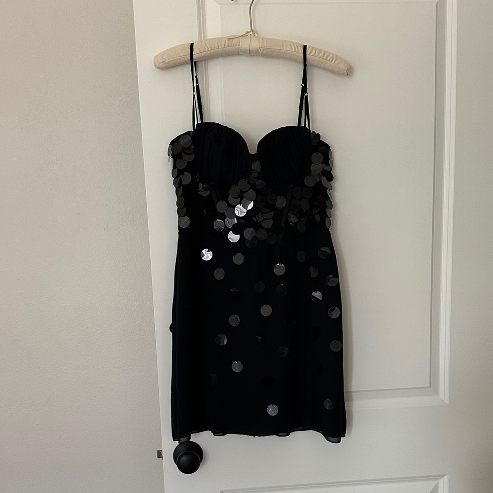 Oh Polly Black Mini Dress with Large Sequins